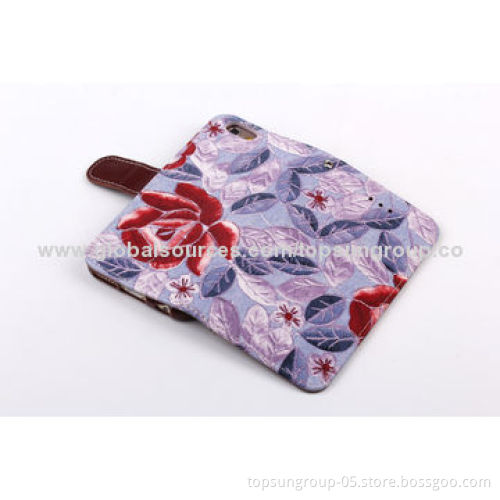 PU Leather Cases for iPhone 6, Floral Pattern with Card Slots and Hanging Rope